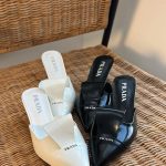 Prada Brushed Leather Heeled Slides